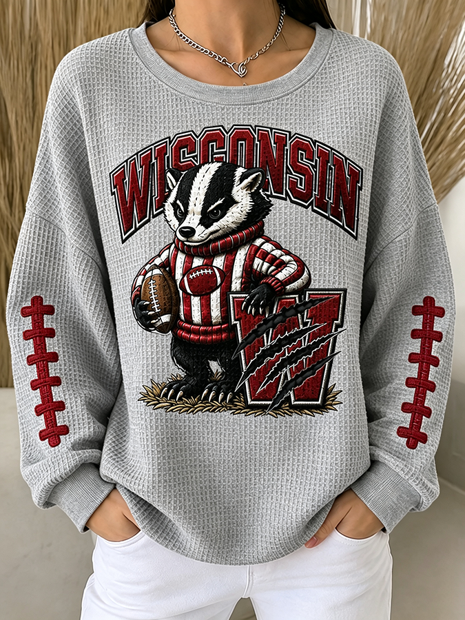 Women'S Football Print Casual  Printed Waffle Sweatshirt