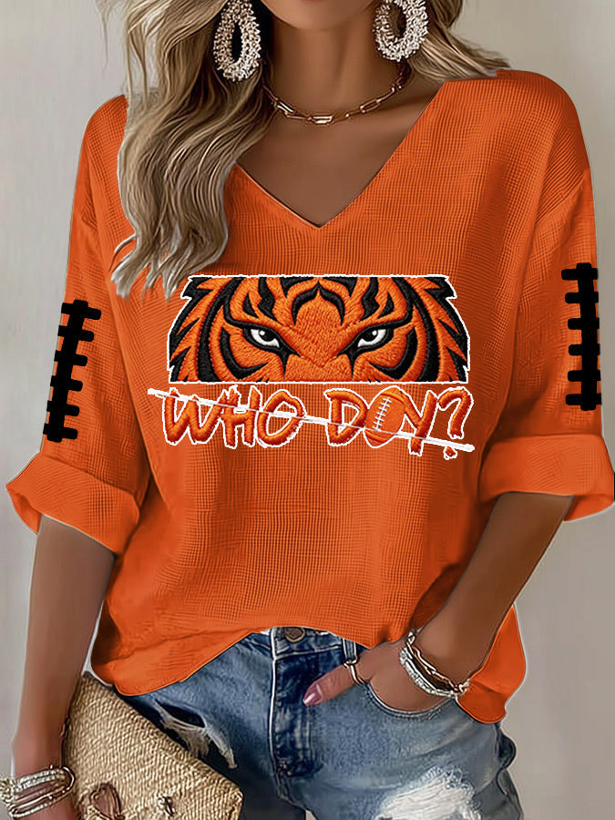 Women'S Football  Print Waffle  Top