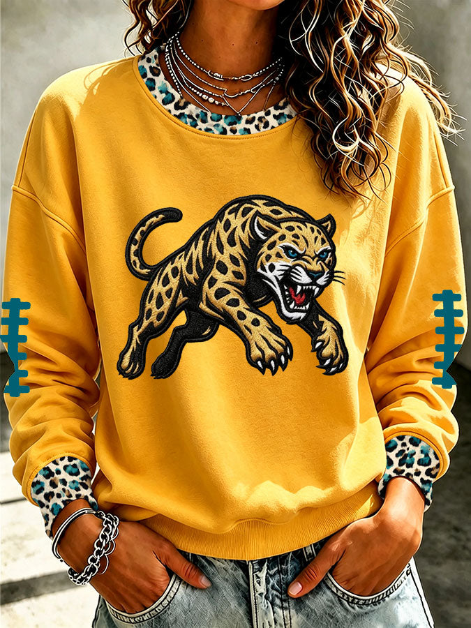 Women'S Retro Football Print Round Neck Sports Shirt