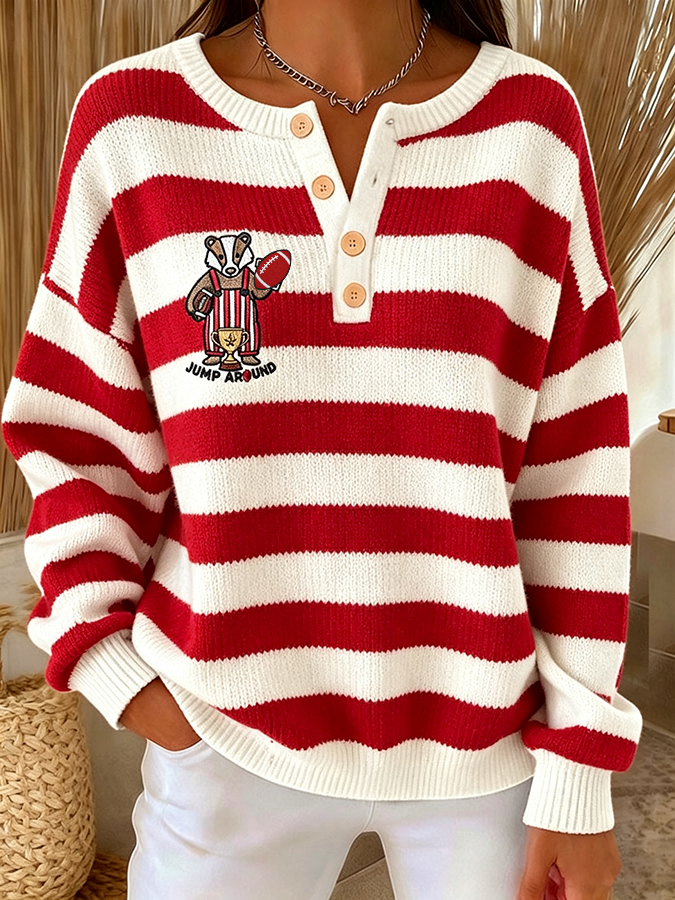Women'S Football Print Casual Round Neck Knitted Top