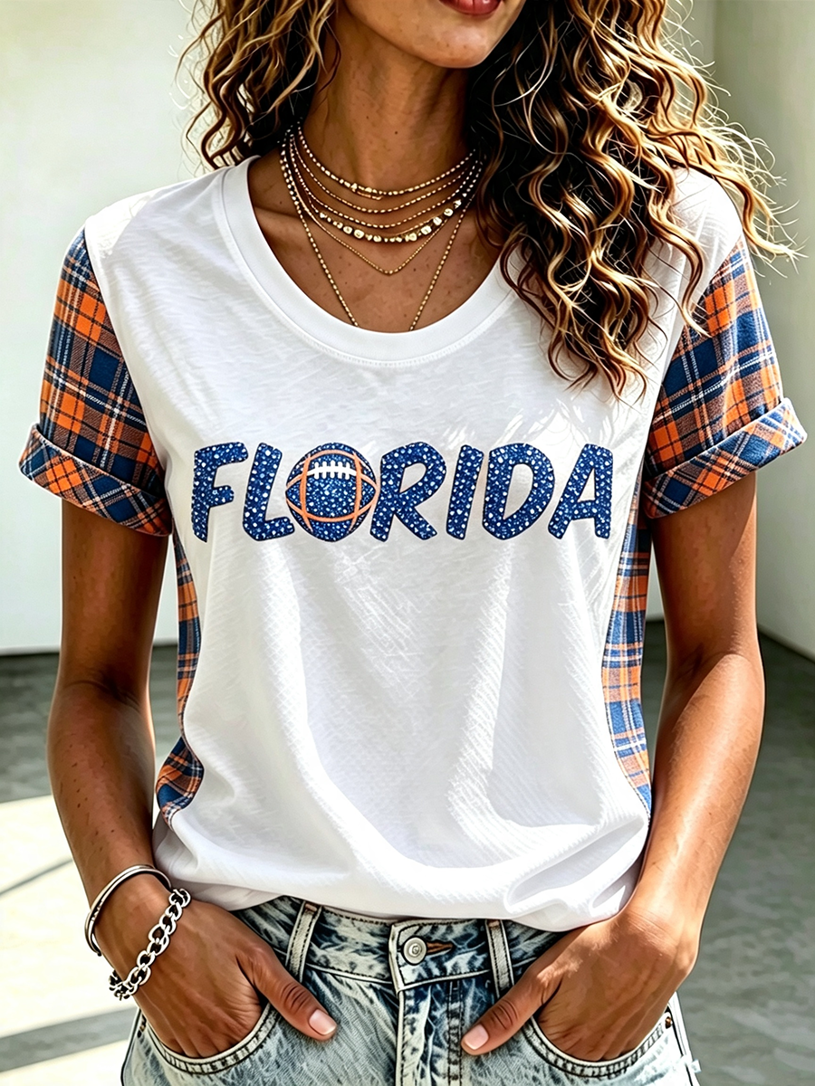 Women'S Rugby Printed Round Neck Short Sleeved T-Shirt