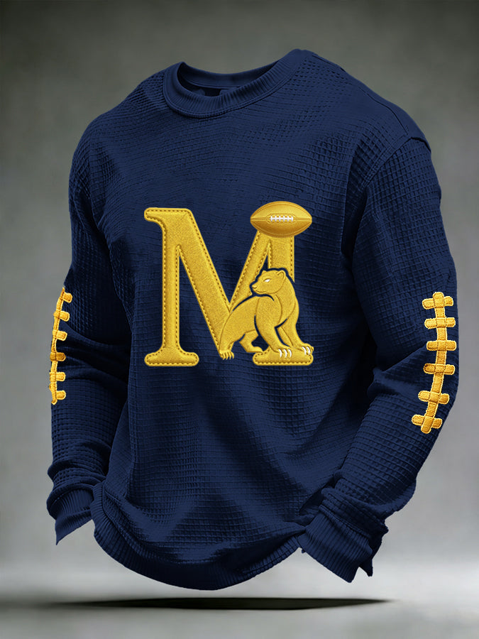 Men'S Football Game Printed Waffle Sweatshirt