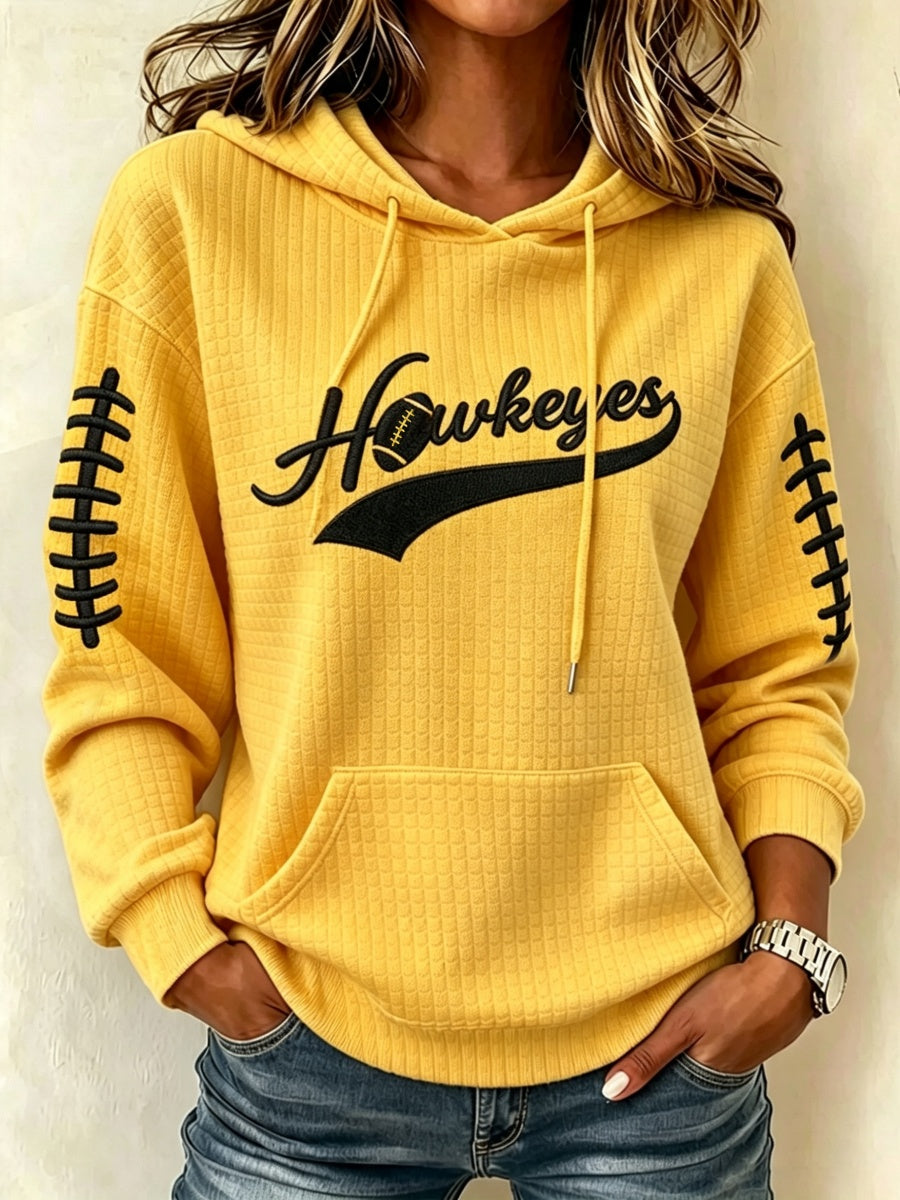 Women's Football Print Waffle Hooded Sweatshirt