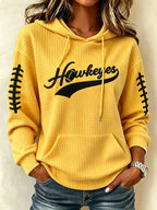 Women's Football Print Waffle Hooded Sweatshirt