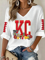 Women'S Football  Print Waffle  Top
