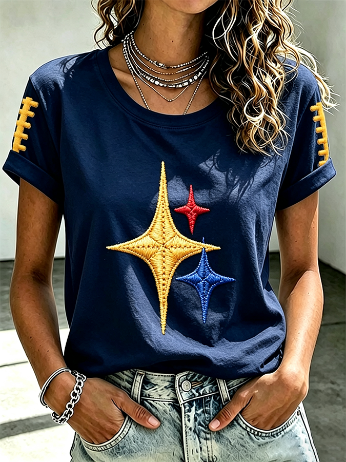 Women's Sports Gradient Football Round Neck T-Shirt