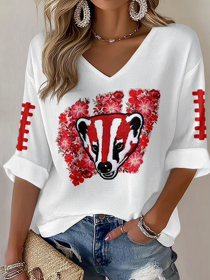 Women'S Football Print Waffle  Top