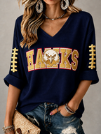 Women'S Rugby Patterned Waffle V-Neck Top