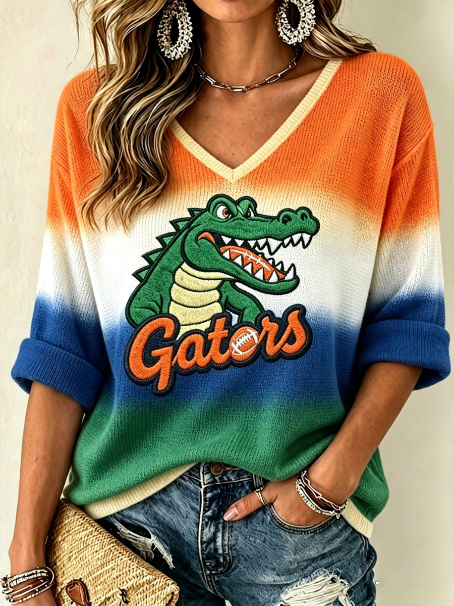 Women'S Rugby Patterned Waffle V-Neck Top