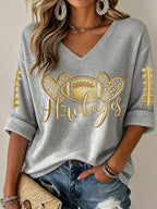 Women'S Rugby Patterned Waffle V-Neck Top