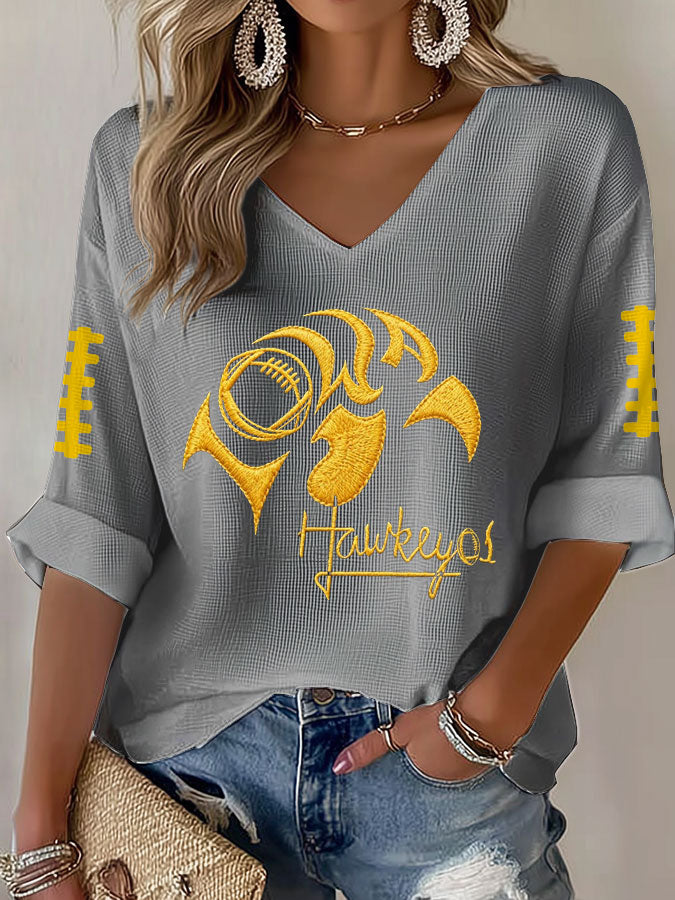 Women'S Football Print Waffle  Top