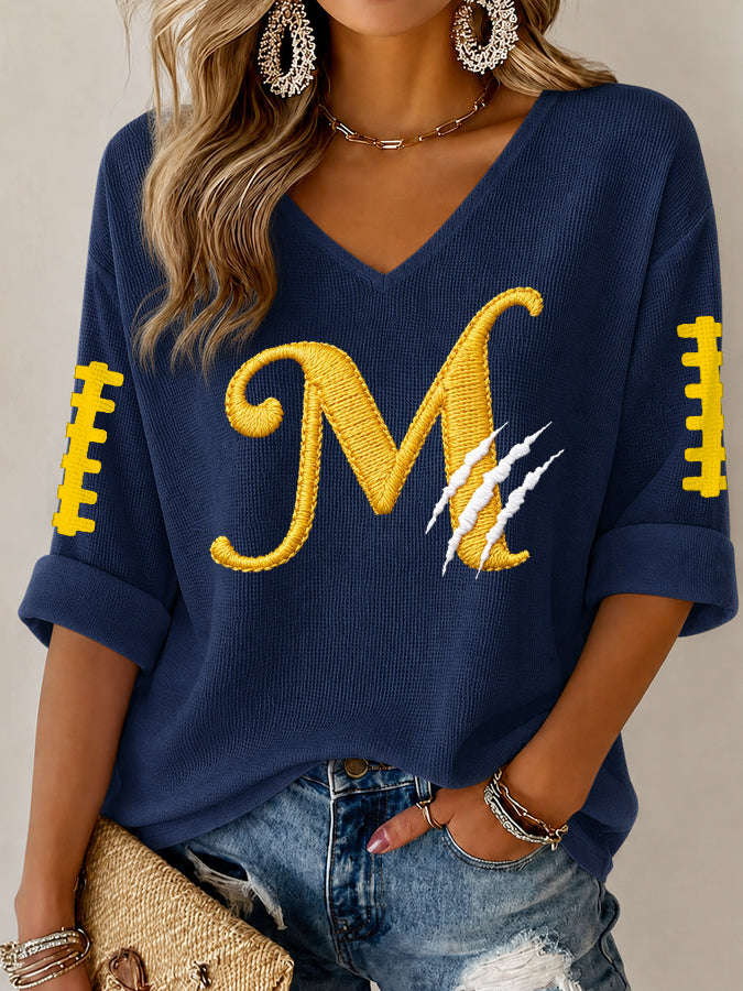Women'S Football Print Waffle  Top