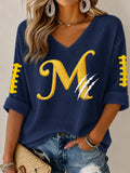 Women'S Football Print Waffle  Top