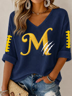 Women'S Football Print Waffle  Top