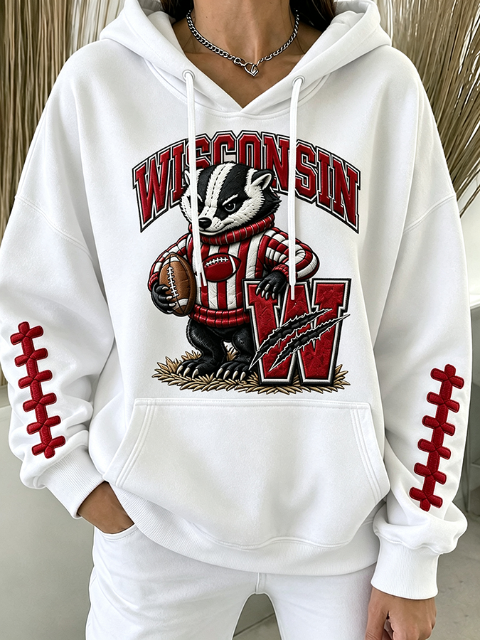 Women'S Football Print Casual  Hoodie