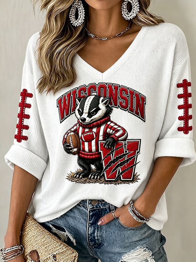Women'S Football Print Waffle  Top