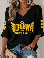 Women'S Rugby Patterned Waffle V-Neck Top