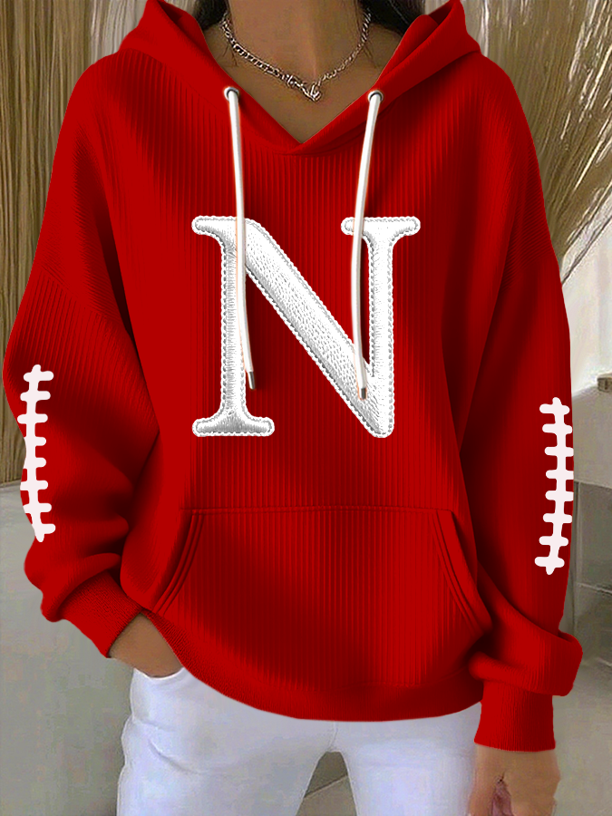 Women'S Football Print Hooded Sweatshirt