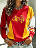Women's Football Splicing Color Contrast Casual Sweatshirt