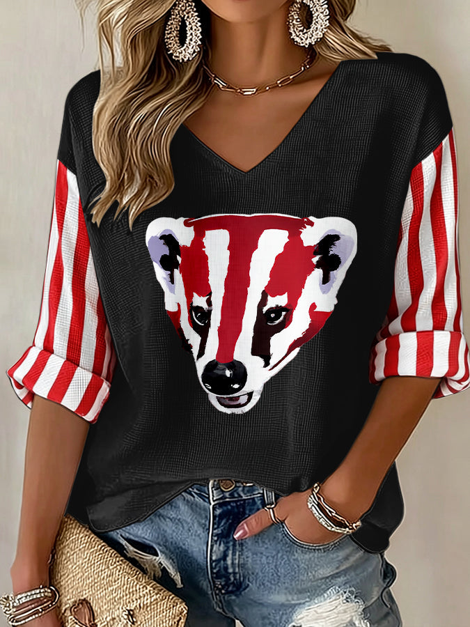 Women'S Football Print Waffle  Top