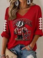Women'S Football Print Waffle  Top