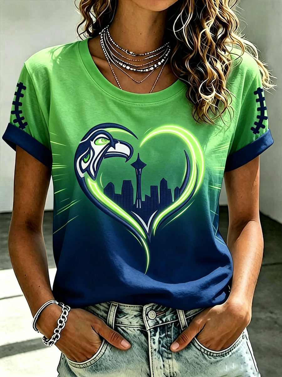 Women's Seattle Football Printed Vintage Fashion Print T-shirt