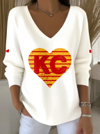 Women's Rugby Print Casual Knit Top