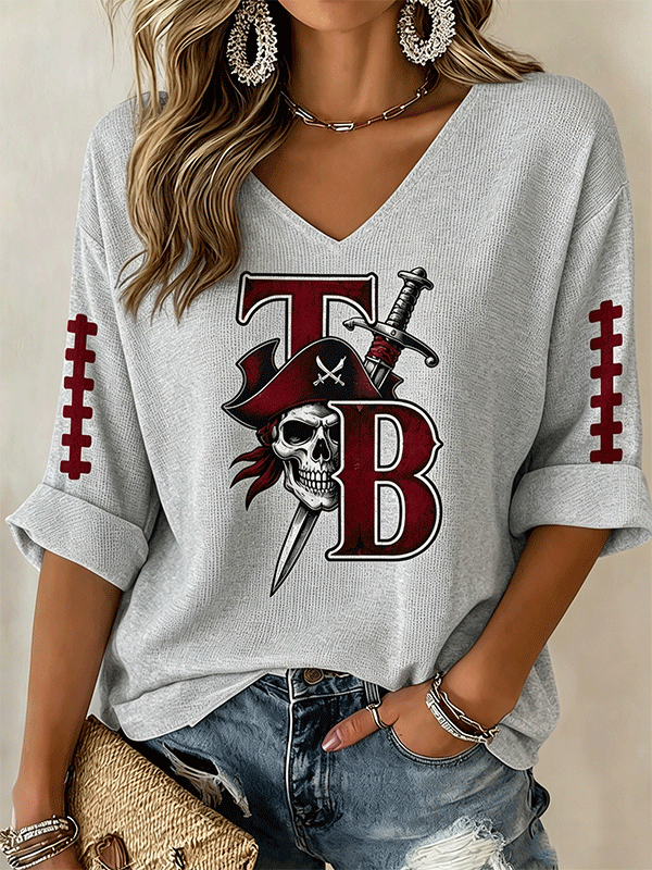 Women's Football Print Casual Waffle Top