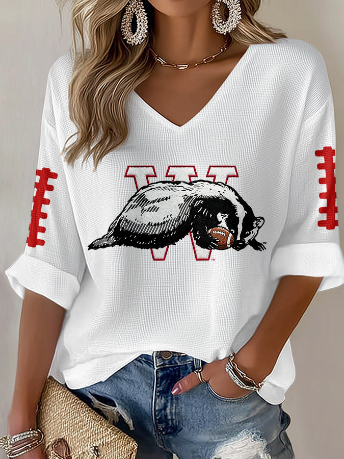 Women'S Football Print Waffle  Top