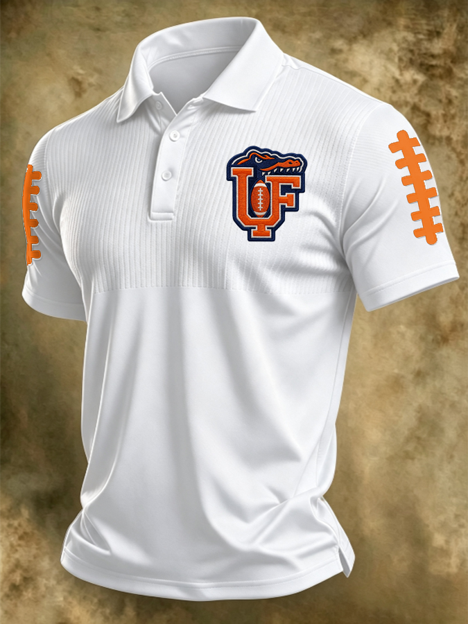 Men'S Retro Football Print Polo T-Shirt