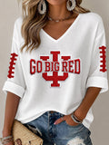 Women'S Hometown Football Team Patterned Waffle V-Neck Top