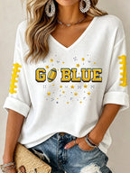 Women'S Football Print Waffle  Top