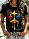Women'S Rugby Printed Round Neck Short Sleeved T-Shirt