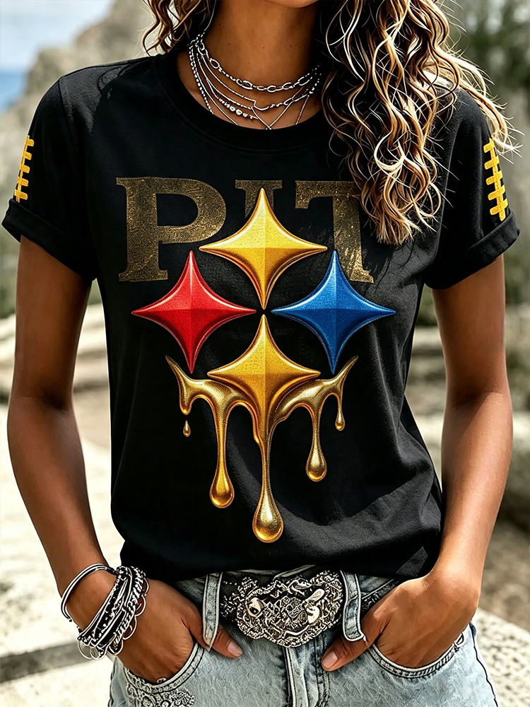 Women'S Rugby Printed Round Neck Short Sleeved T-Shirt