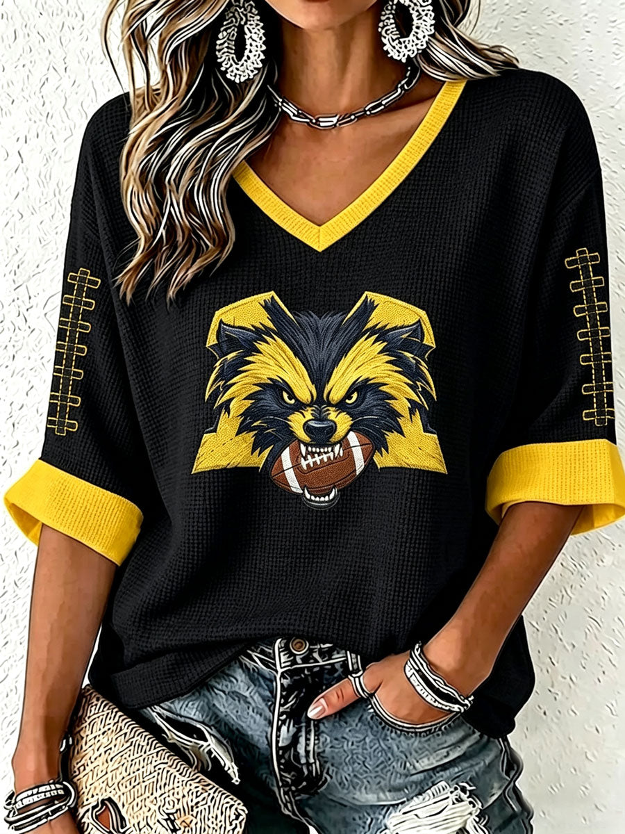 Women'S Football Print Waffle  Top