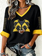 Women'S Football Print Waffle  Top