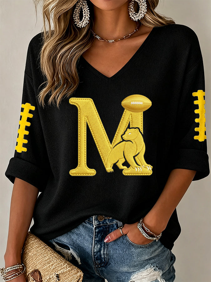 Women'S Football Print Waffle  Top