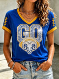 Women's Rams Football Game Print V-Neck T-Shirt