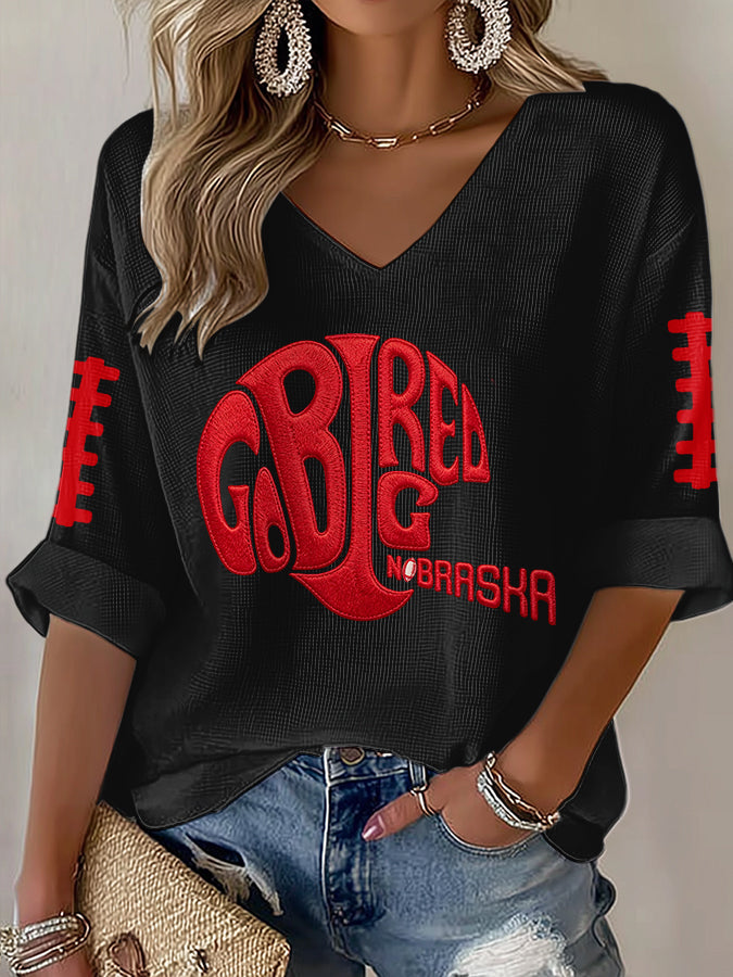 Women'S Football Print Waffle  Top