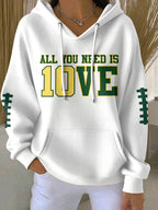 Women'S Football Print Hooded Sweatshirt