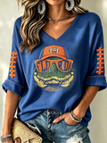 Women'S Rugby Patterned Waffle V-Neck Top