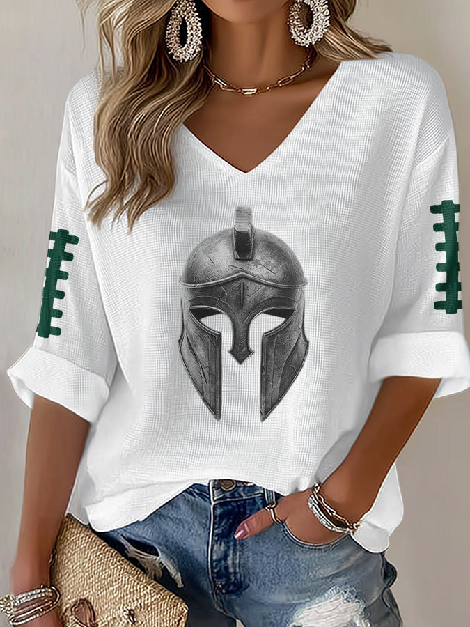 Women'S Football  Print Waffle  Top