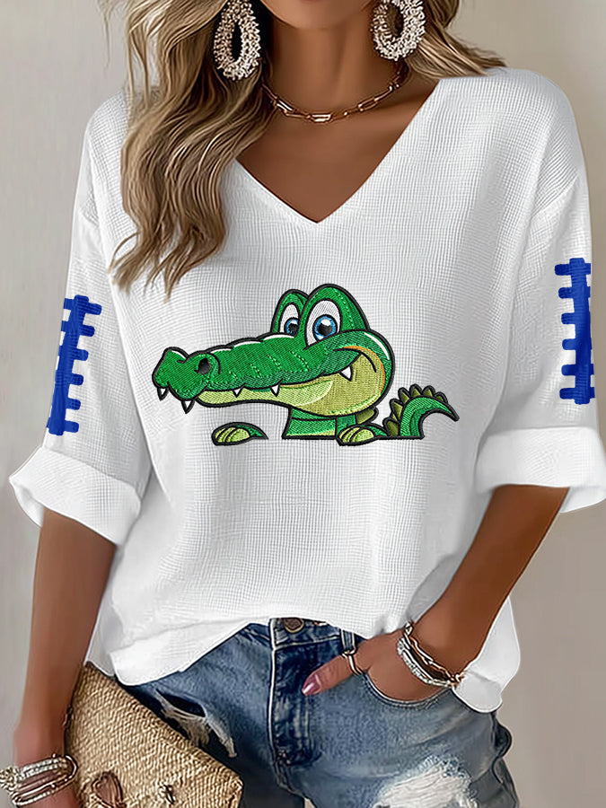 Women'S Football Print Waffle  Top
