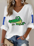 Women'S Football Print Waffle  Top