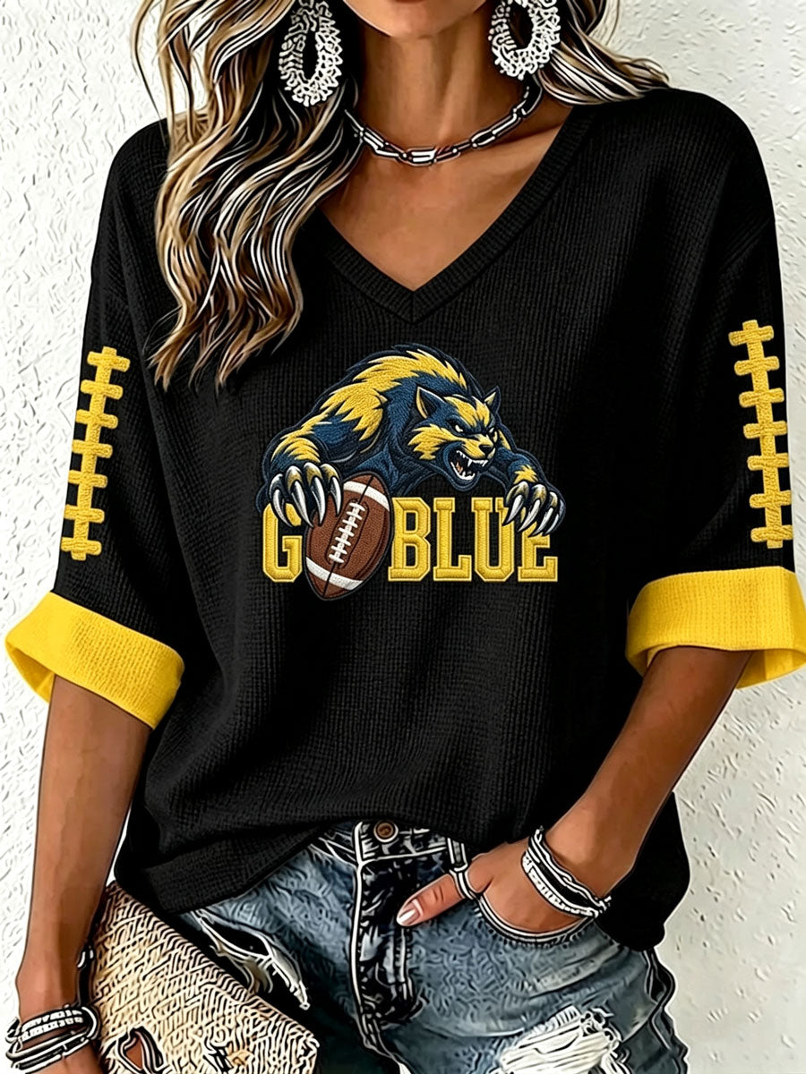 Women'S Football Print Waffle  Top