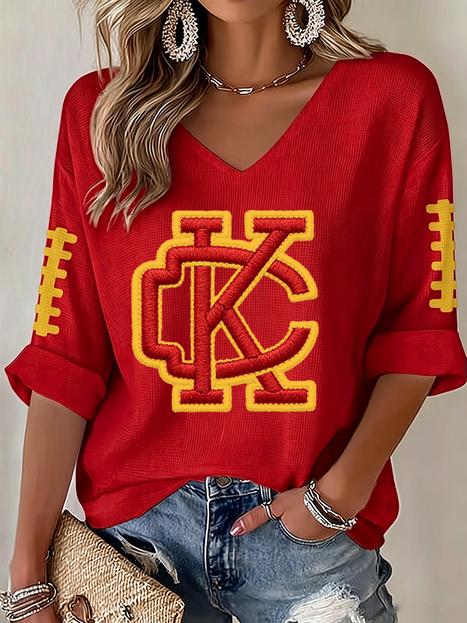 Women'S Football  Print Waffle  Top