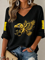 Women'S Rugby Patterned Waffle V-Neck Top