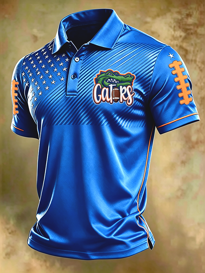 Men'S Retro Football Print Polo T-Shirt