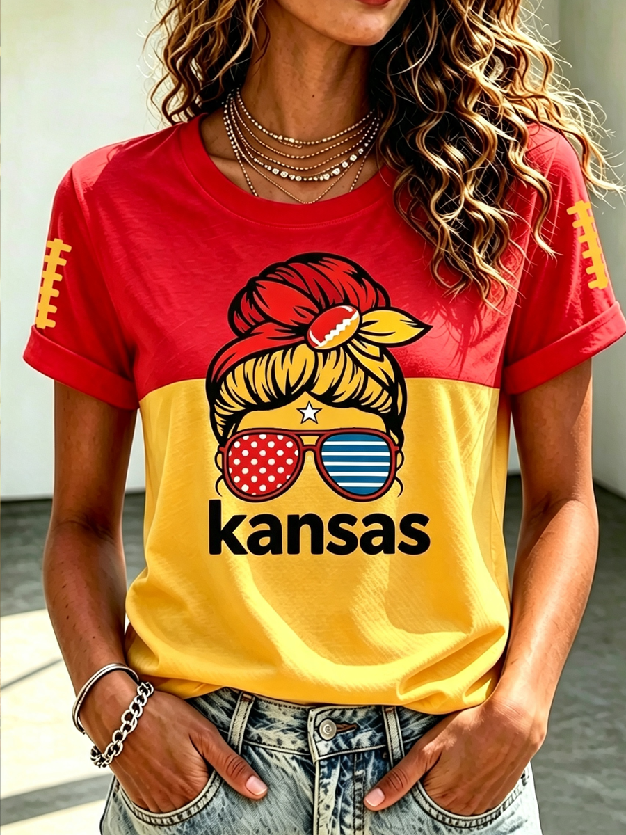 Women'S Retro Football Print T-Shirt