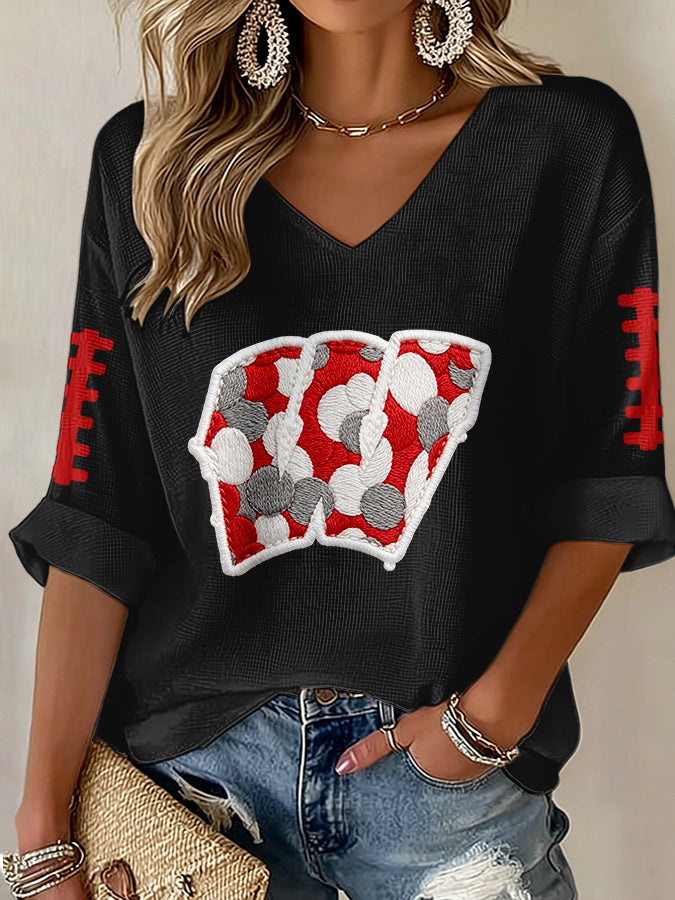 Women'S Football Print Waffle  Top